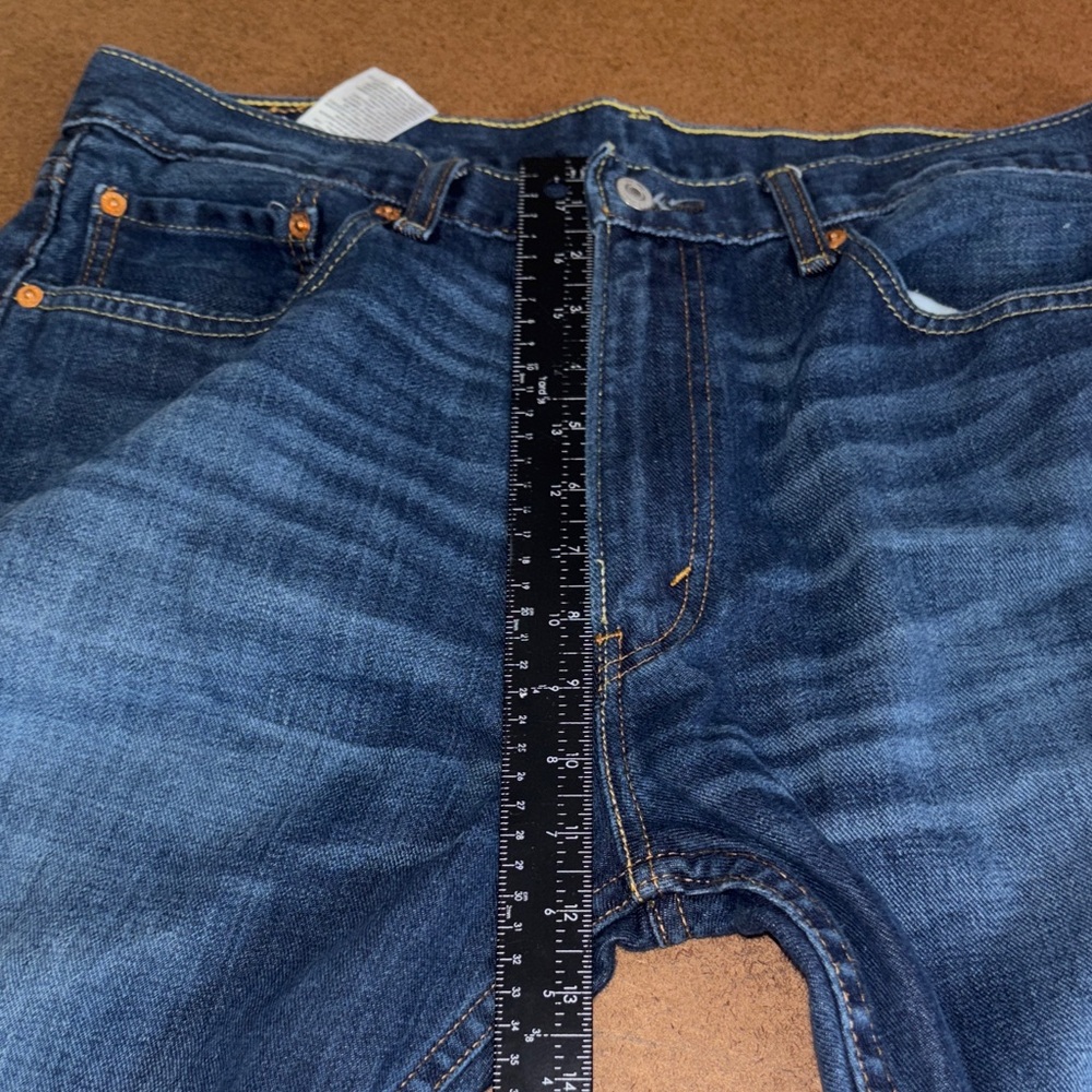 Levi's 505 Straight Jeans in Dark Blue with Tan Patch - Picture 6 of 11